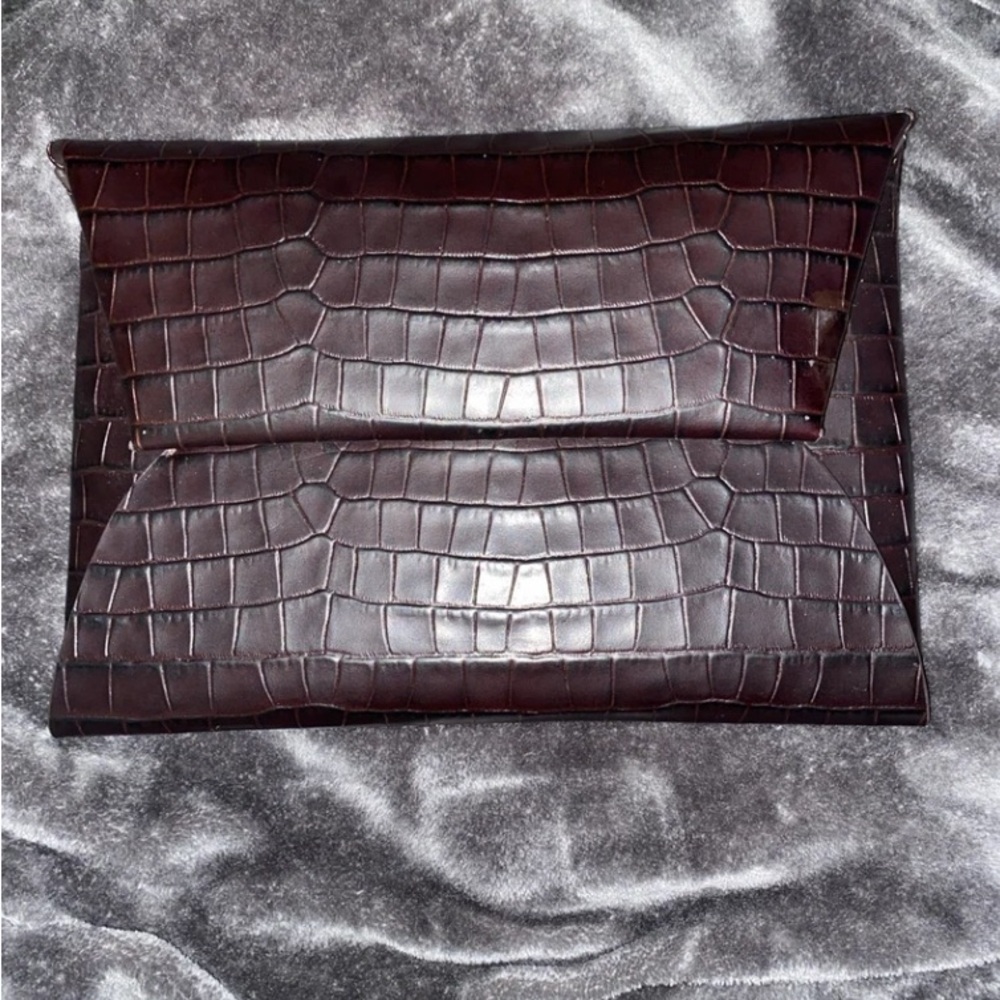 COS Dark Brown Embossed Leather Clutch